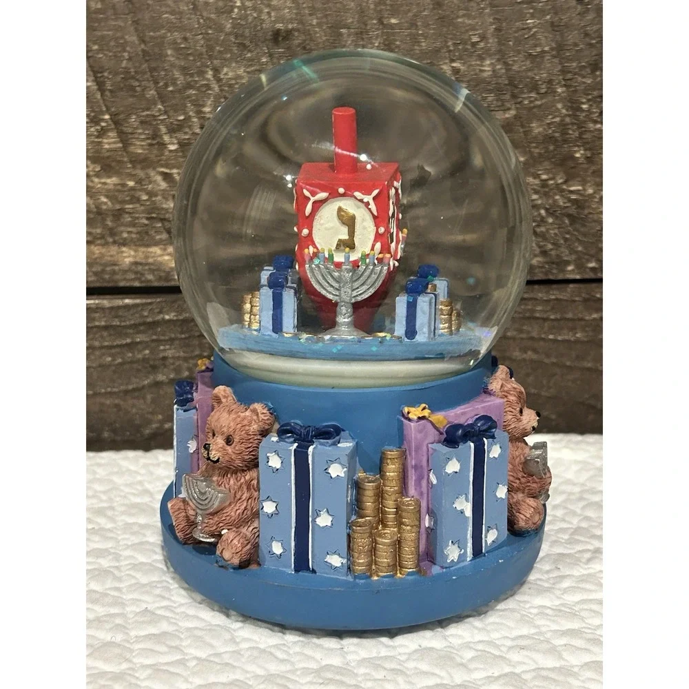 Shalom House Dreidel Musical Snow Globe Music Box Rotating Figurine‎ Works Great